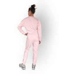 Women long sleeve crew top with rib detail pink