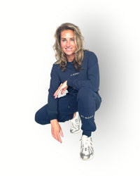 Dames joggingbroek met rits donkerblauw