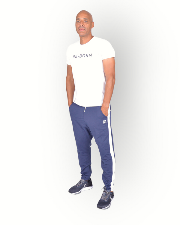 Men poly side panel pant navy/white