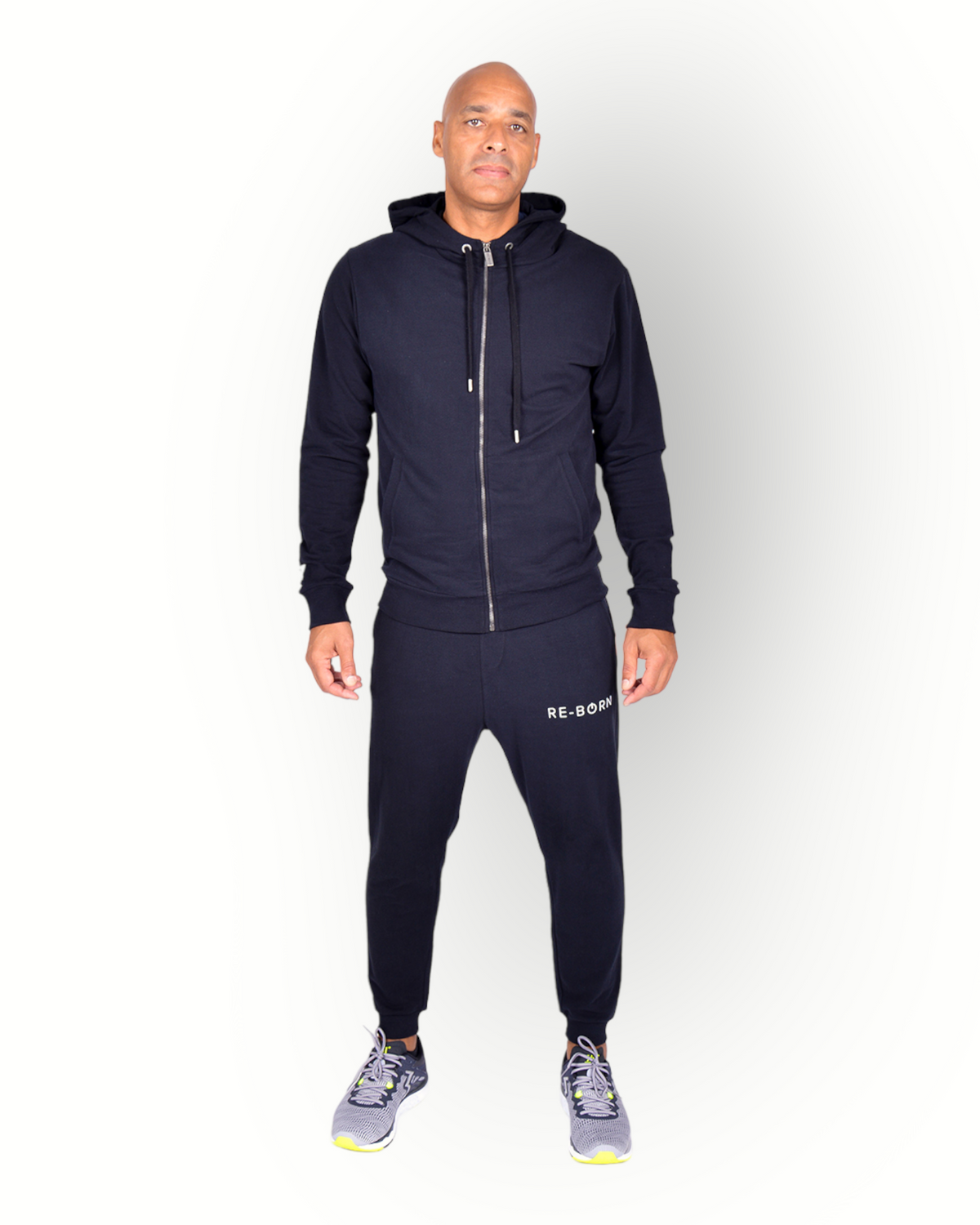 Men long sleeve full zip hooded top black