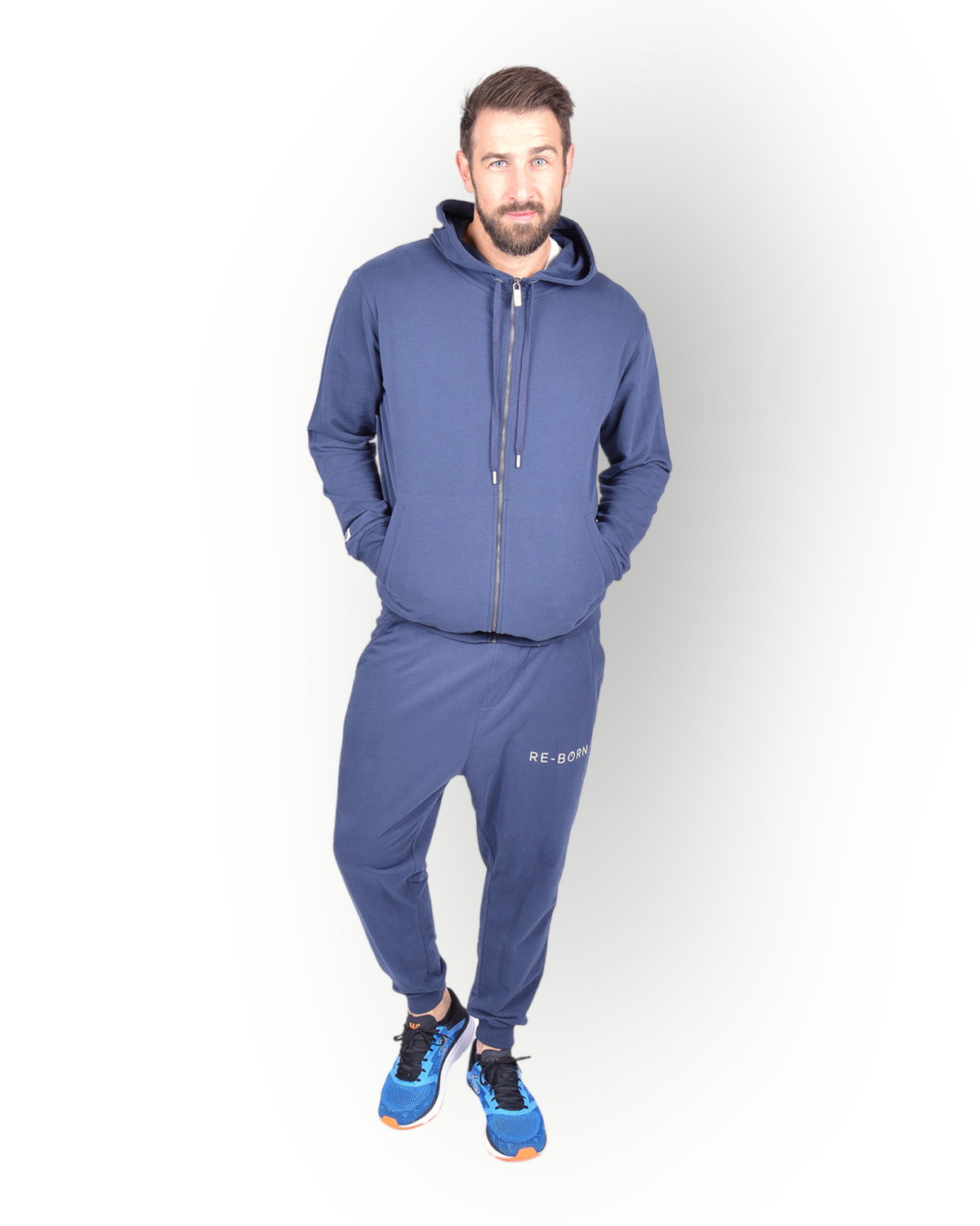 Men long sleeve full zip hooded top navy