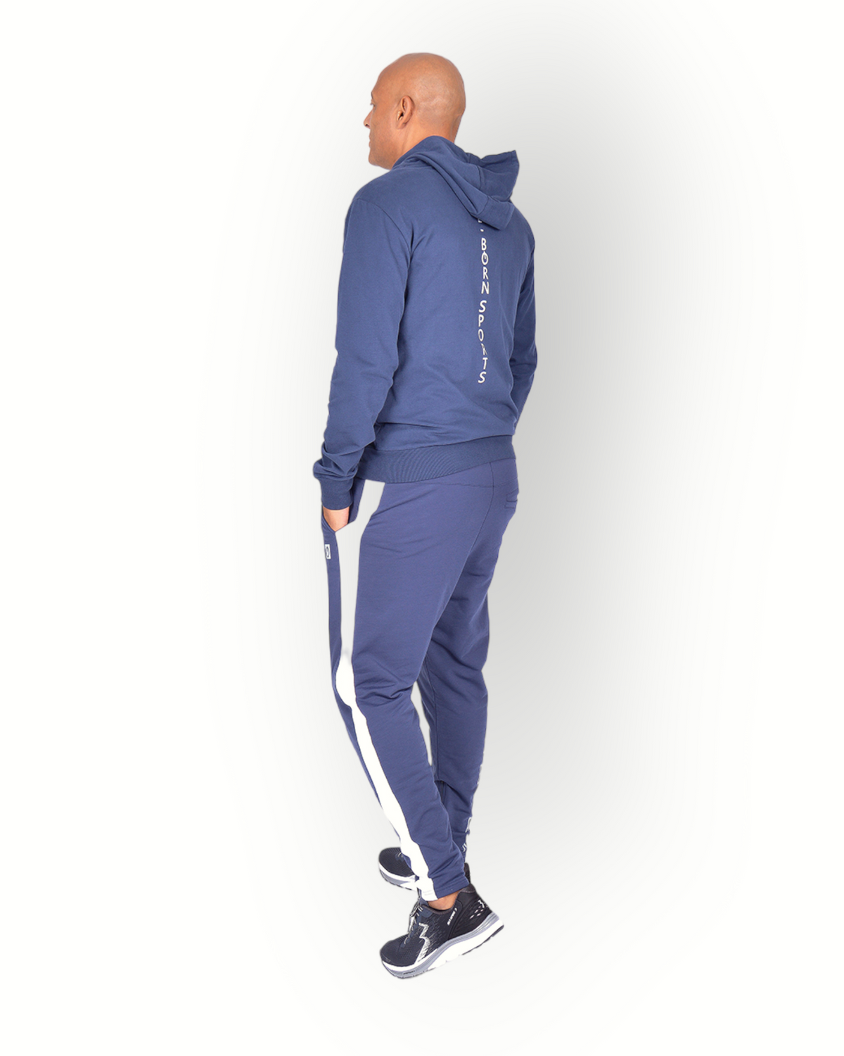 Men poly side panel pant navy/white