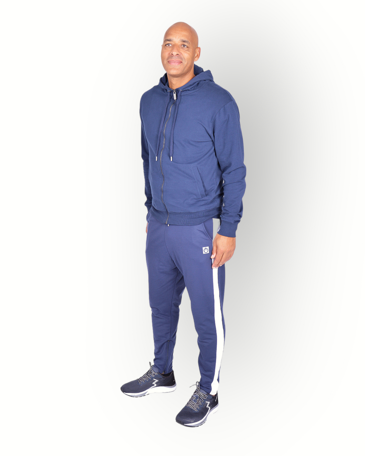 Men poly side panel pant navy/white