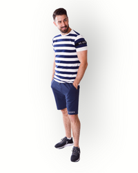 Men short sleeve stripe tee navy/white