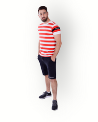 Men short sleeve stripe tee red/white