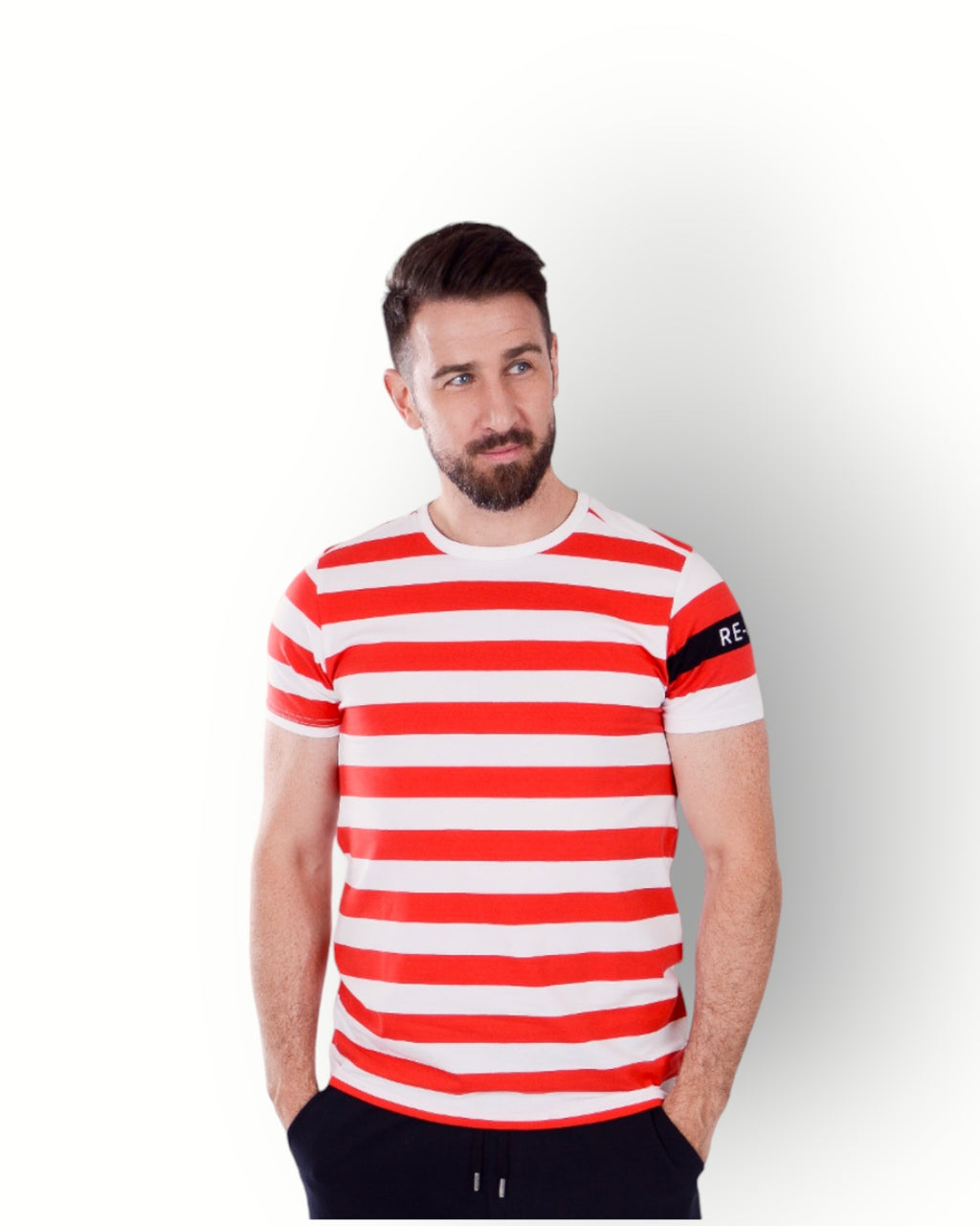 Men short sleeve stripe tee red/white – RE-BORN SPORTS