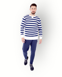 Men long sleeve stripe crew top navy/white
