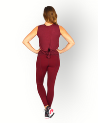 Women sleeveless wide wrap top burgundy