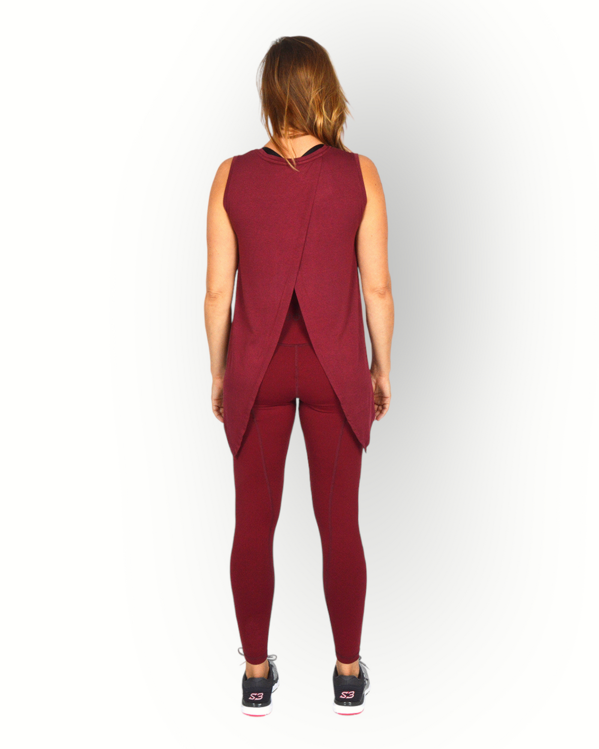 Women sleeveless wide wrap top burgundy