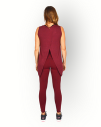 Women sleeveless wide wrap top burgundy