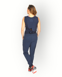 Women sleeveless wide wrap top navy