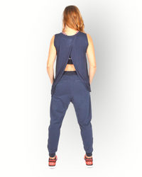 Women sleeveless wide wrap top navy