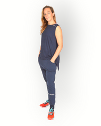 Women sleeveless wide wrap top navy