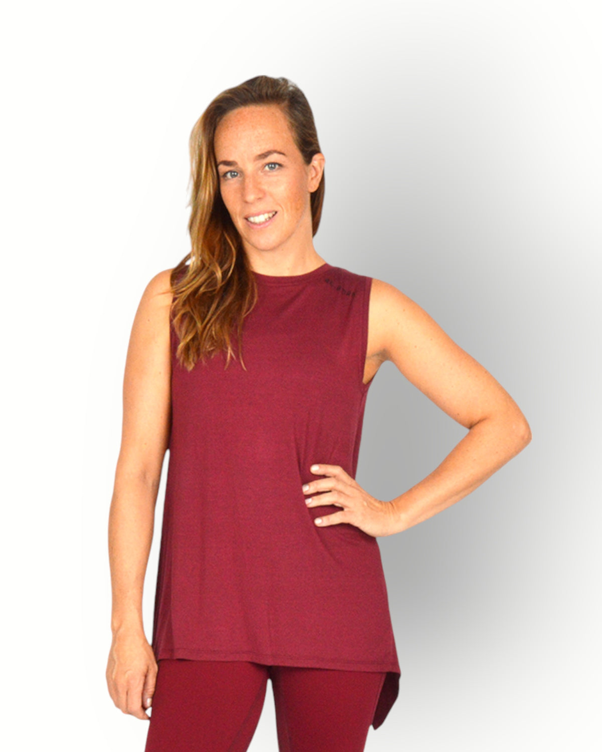 Women sleeveless wide wrap top burgundy