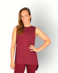 Women sleeveless wide wrap top burgundy