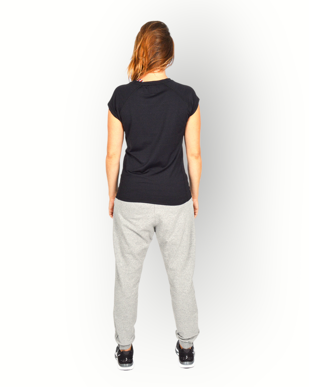 Women capped sleeve v neck sport top black