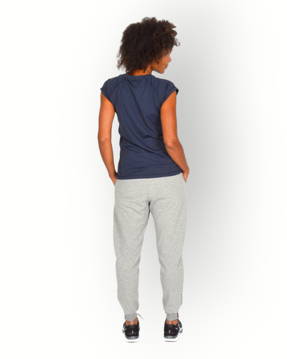 Women capped sleeve v neck sport top navy