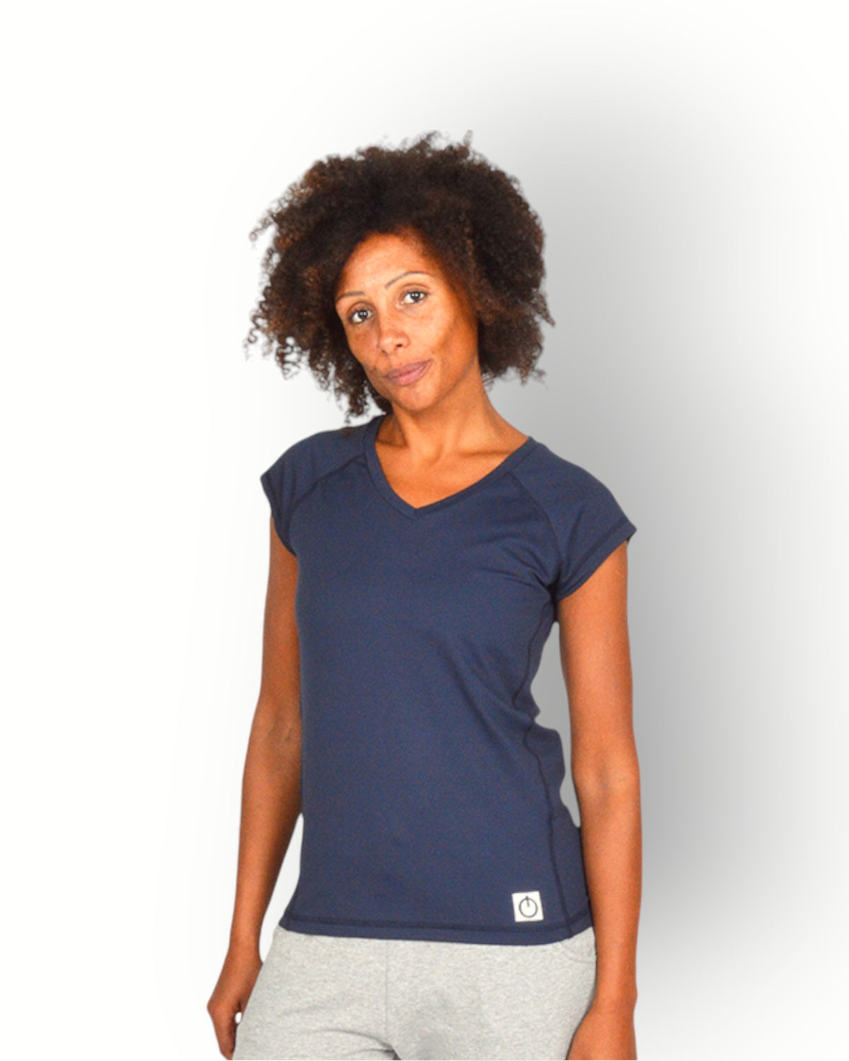 Women capped sleeve v neck sport top navy
