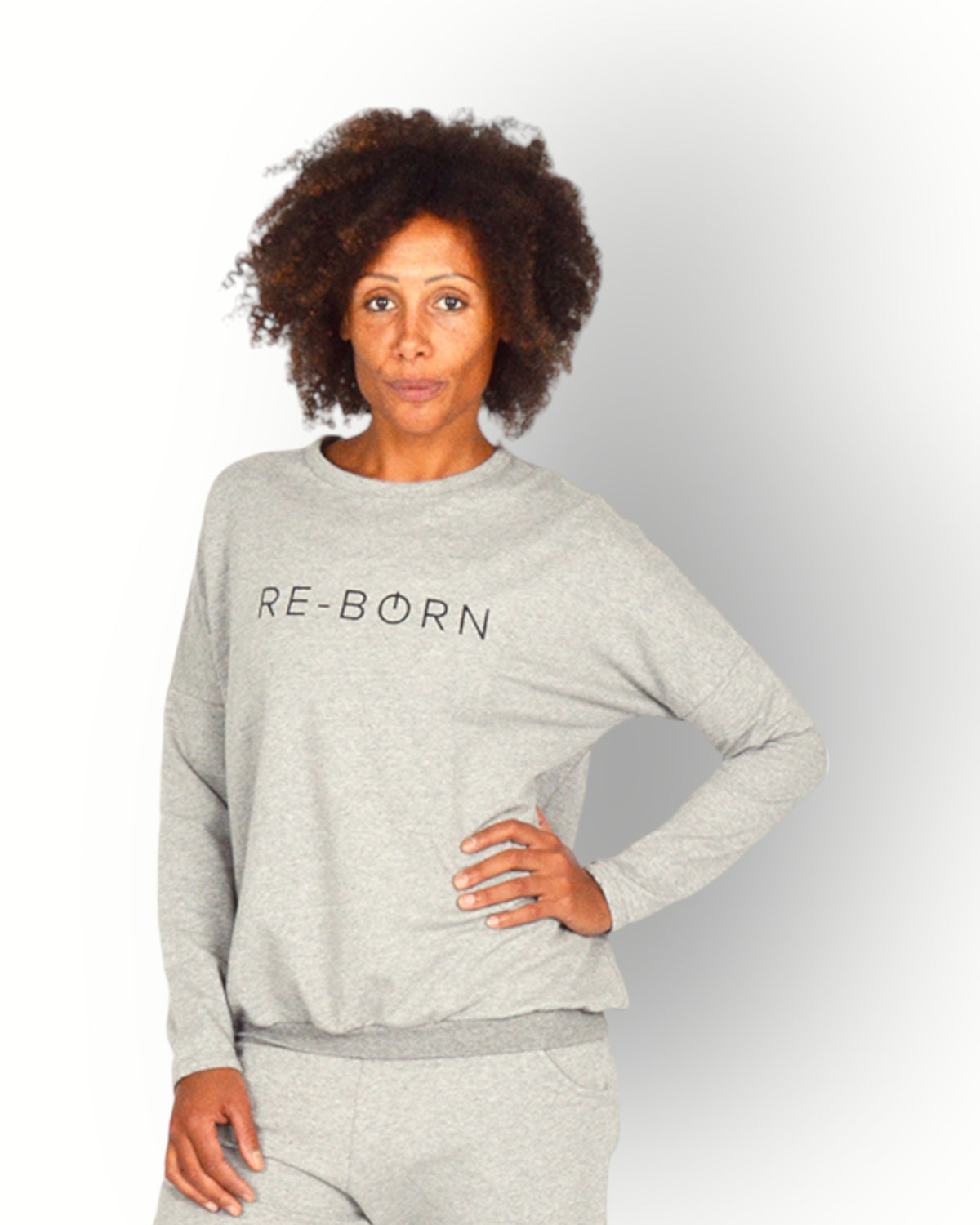 Women long sleeve crew top grey