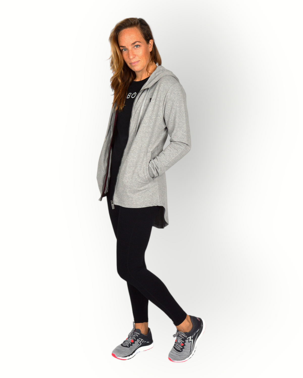 Women long sleeve full zip hoody grey