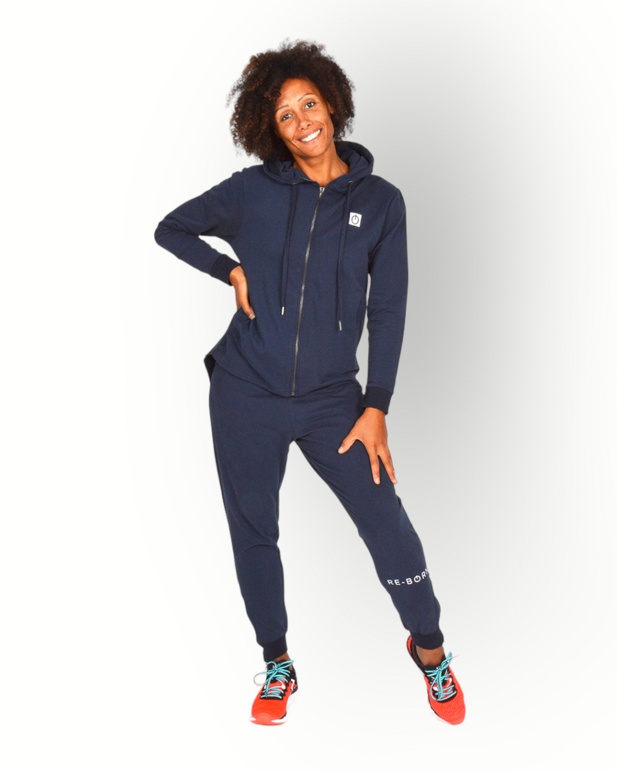 Women long sleeve full zip hoody navy