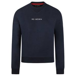 Women long sleeve crew top with rib detail navy