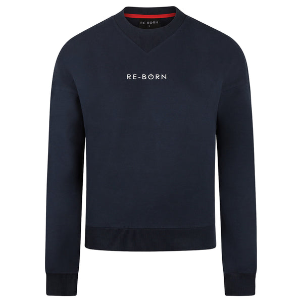 Women long sleeve crew top with rib detail navy