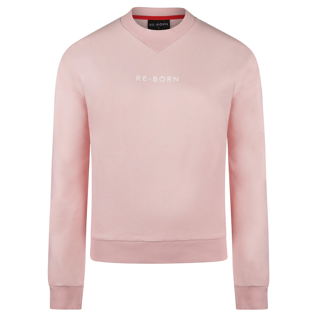 Women long sleeve crew top with rib detail pink