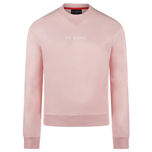 Women long sleeve crew top with rib detail pink