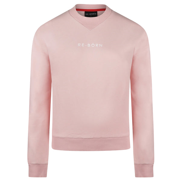 Women long sleeve crew top with rib detail pink