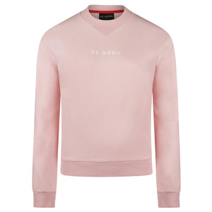 Women long sleeve crew top with rib detail pink