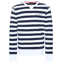 Re-Born-Sport-trui-ronde-hals-streep-donkerblauw/wit-M-1914-1-voorkant