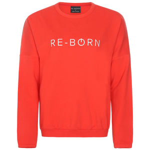 Re-Born Sports Dames ronde hals logo trui rood voorkant O-1814-1