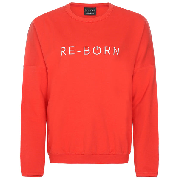 Re-Born Sports Dames ronde hals logo trui rood voorkant O-1814-1