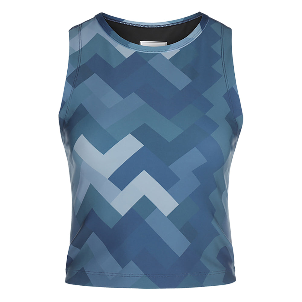 Re-Born Sports Dames sport crop top camo blauw voorkant O-21119-1