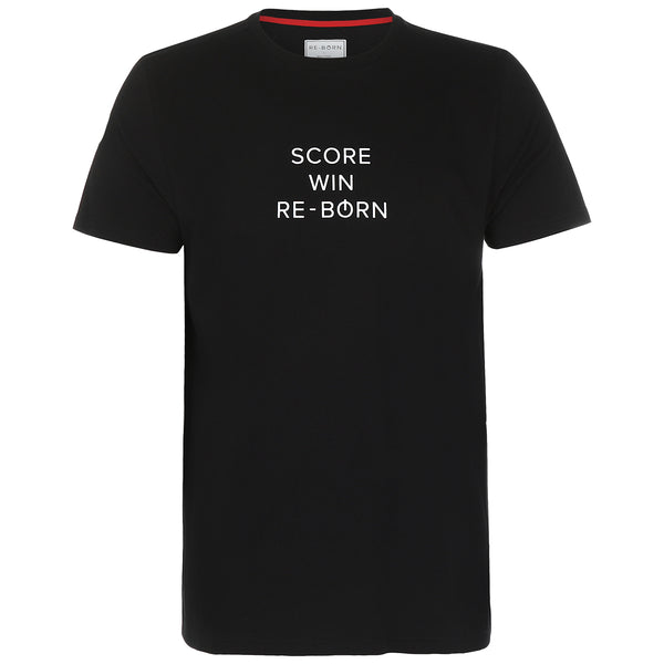 Re-Born-sports-unisex-t-shirt-zwart-korte-mouw-slogan-score-voorkant-U-1912-5