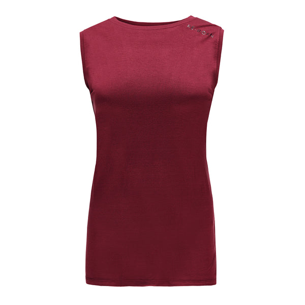 Re-Born Sports Dames top mouwloos los en geknoopt burgundy rood voorkant O=1811=2