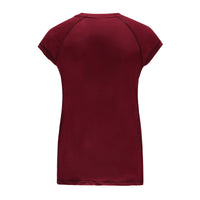 Re-Born Sport Dames v nek top korte mouw burgundy rood achterkant O-1812-2