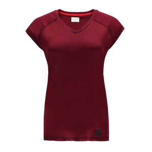 Re-Born Sport Dames v nek top korte mouw burgundy rood voorkant O-1812-2