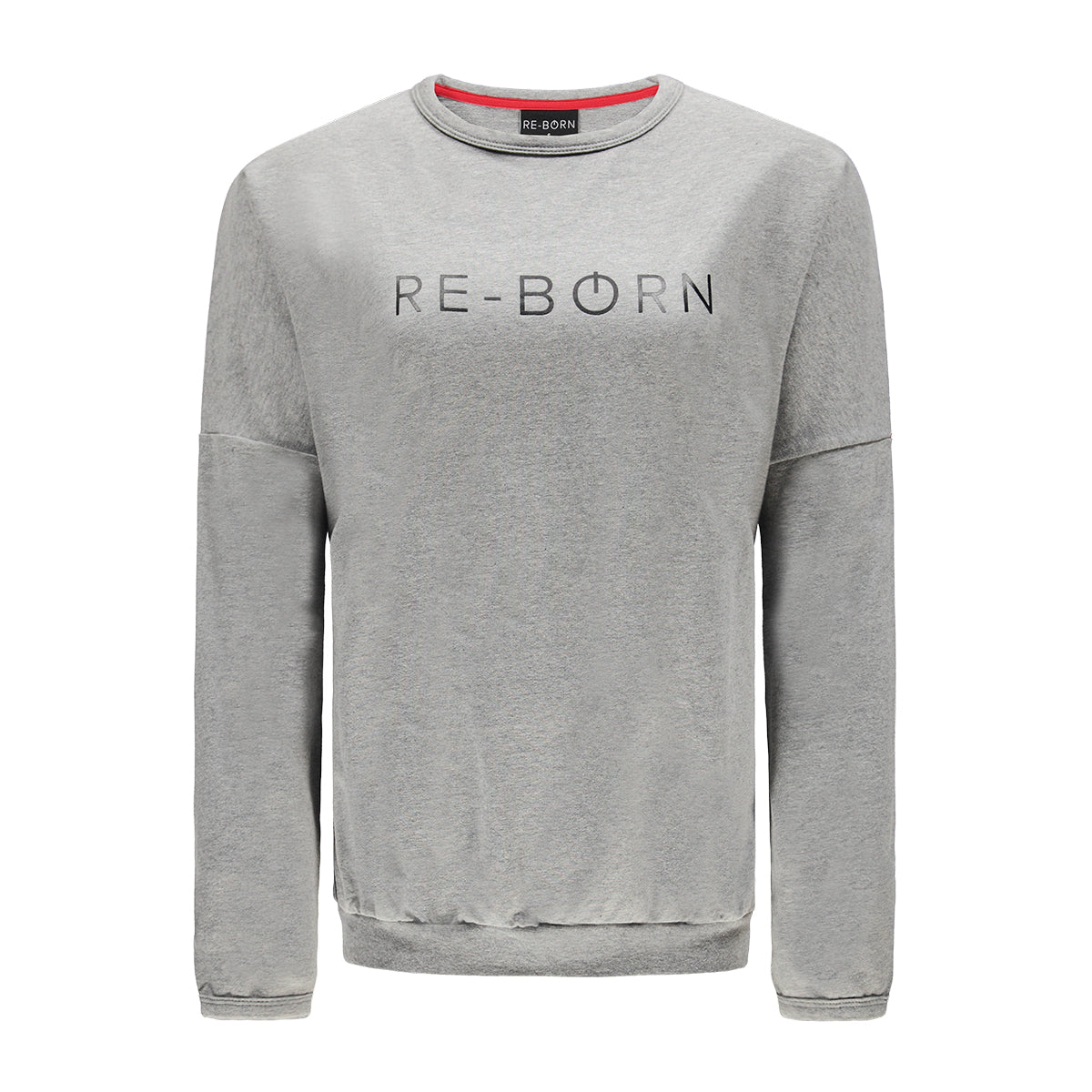 Re-Born Sports Dames ronde hals logo trui grijs voorkant O-1814-1
