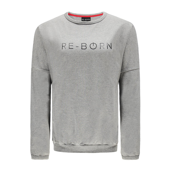 Re-Born Sports Dames ronde hals logo trui grijs voorkant O-1814-1