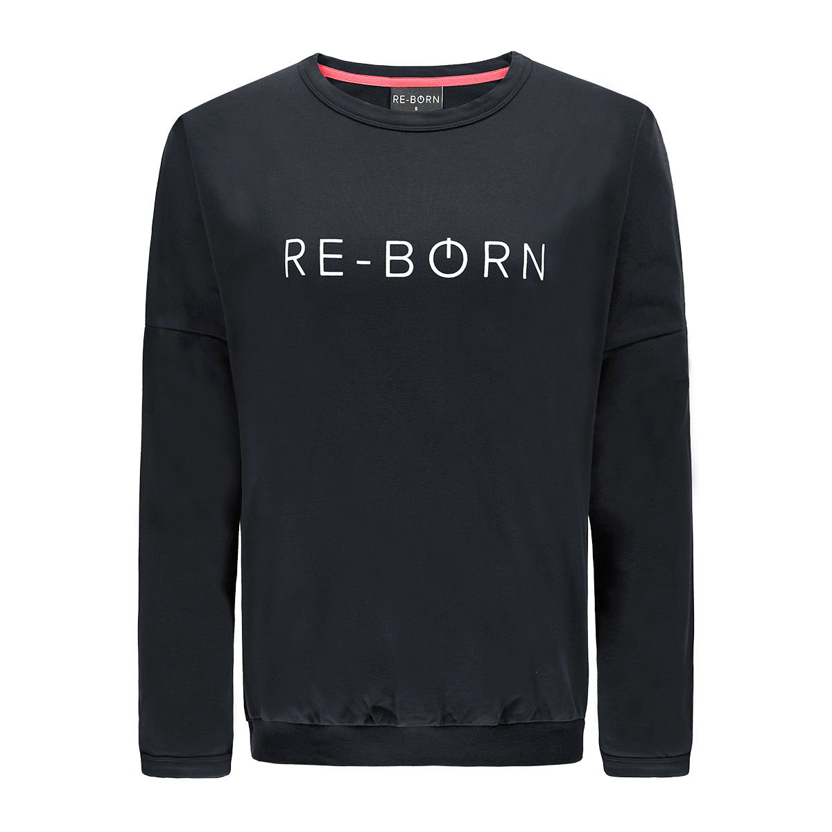Re-Born Sports Dames ronde hals logo trui zwart voorkant O-1814-1