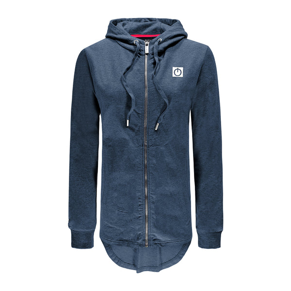 Re-Born Sports Dames capuchon trui met rits donkerblauw voorkant O-1816-1