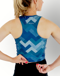 Women sport crop top camo blue print