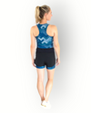 Women 2-layer stretch short in black with camo blue print