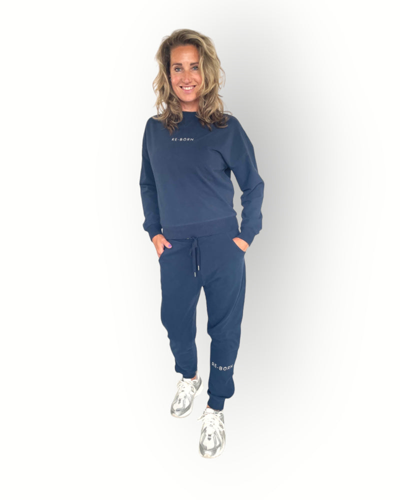 Women fleece pant with zipper navy