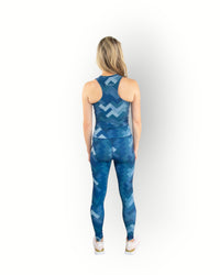 Dames reversible Sport legging lang blauwe print/donkerblauw