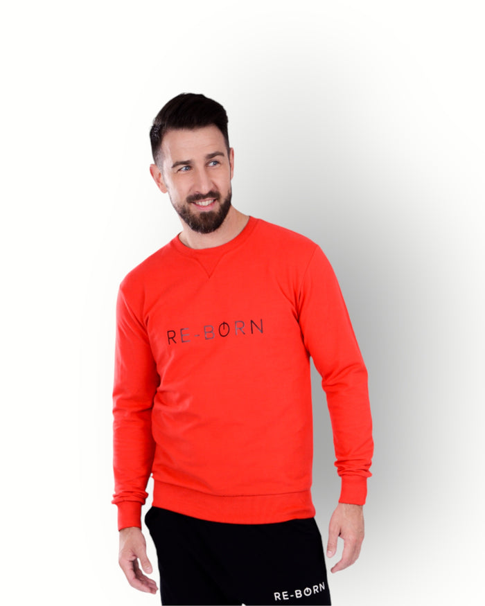 Men long sleeve crew neck top red