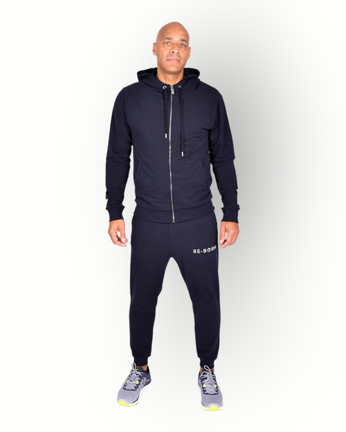 Men long sleeve full zip hooded top black RE BORN SPORTS