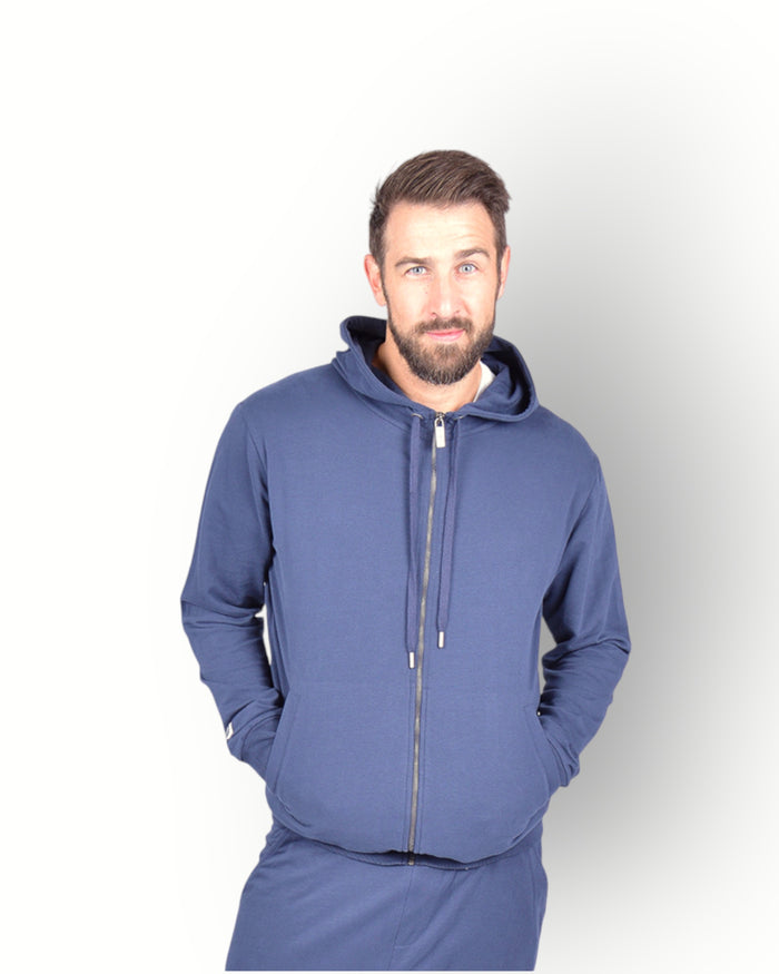Men long sleeve full zip hooded top navy